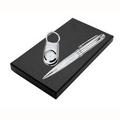 Timezone Gift Set Includes Quartz Clock Keytag & Satin Nickel Stripe Pen